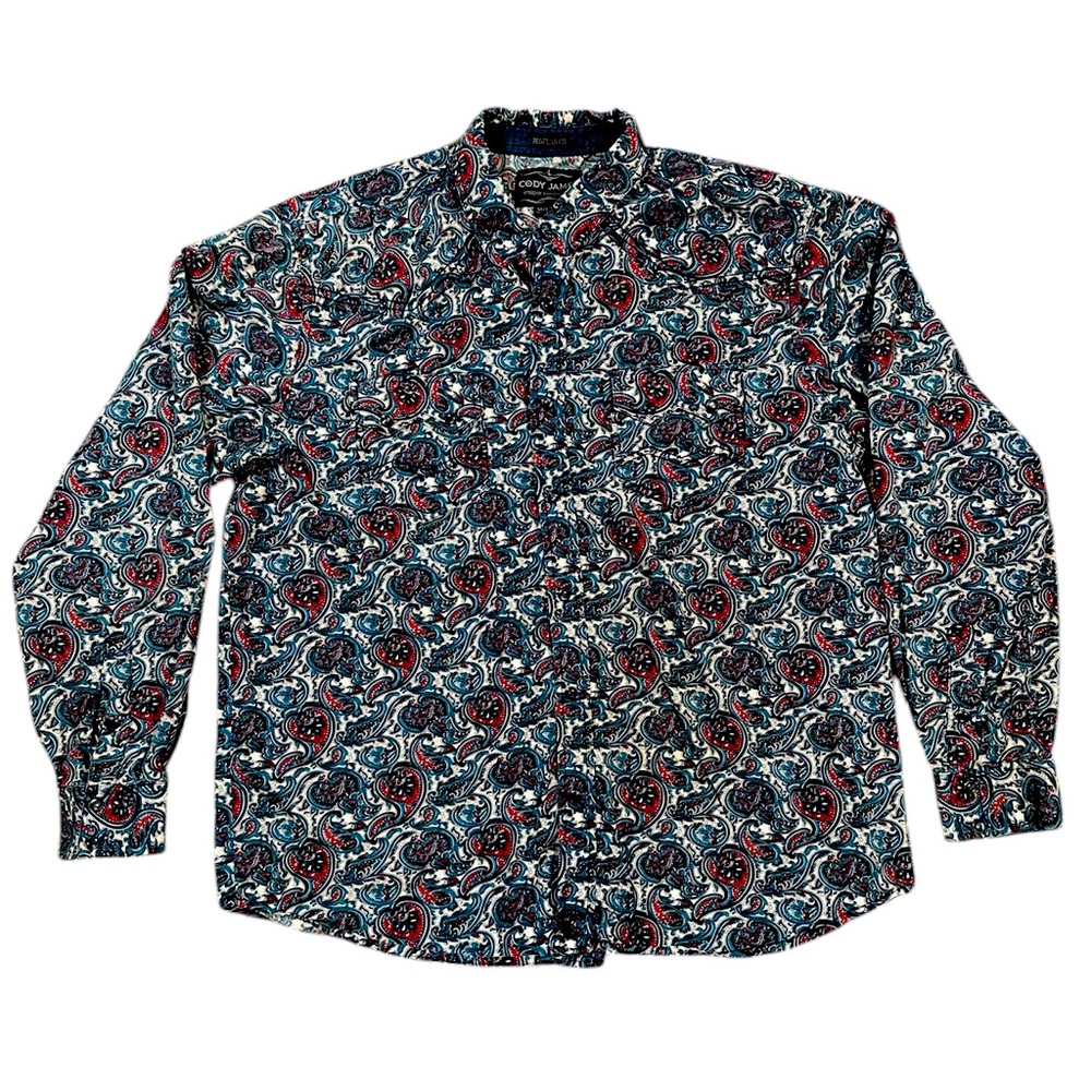 Cody James Men’s Regular Fit Western Pearl Snap Paisley Long Sleeve Shirt, XL